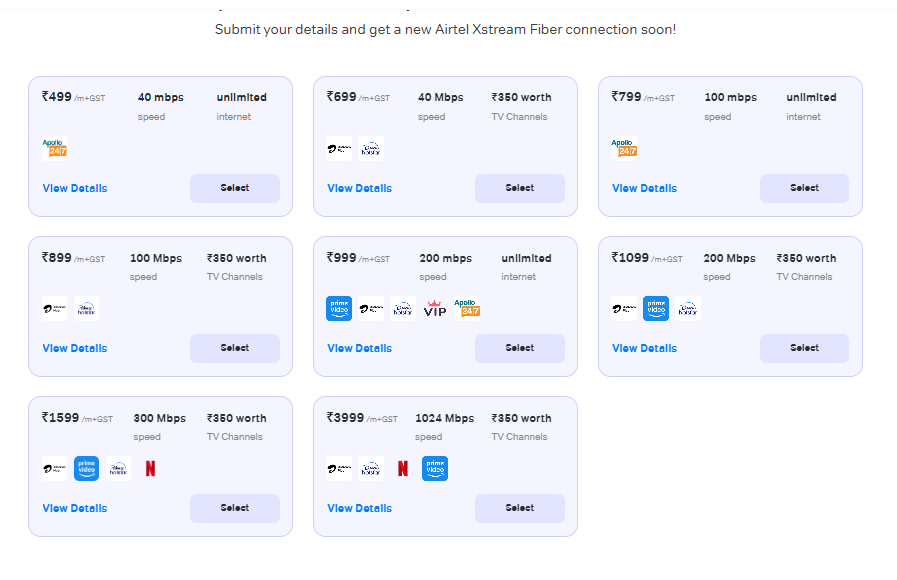 airtel fiber plans